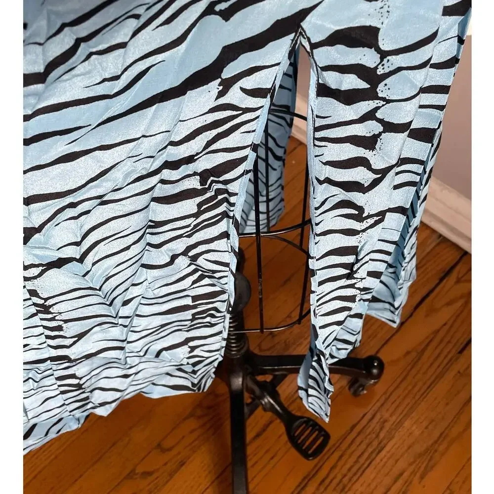 Rixo Georgia Silk Midi Skirt Size X-Small Blue Animal Print Pleated Lightweight - Picture 3 of 6